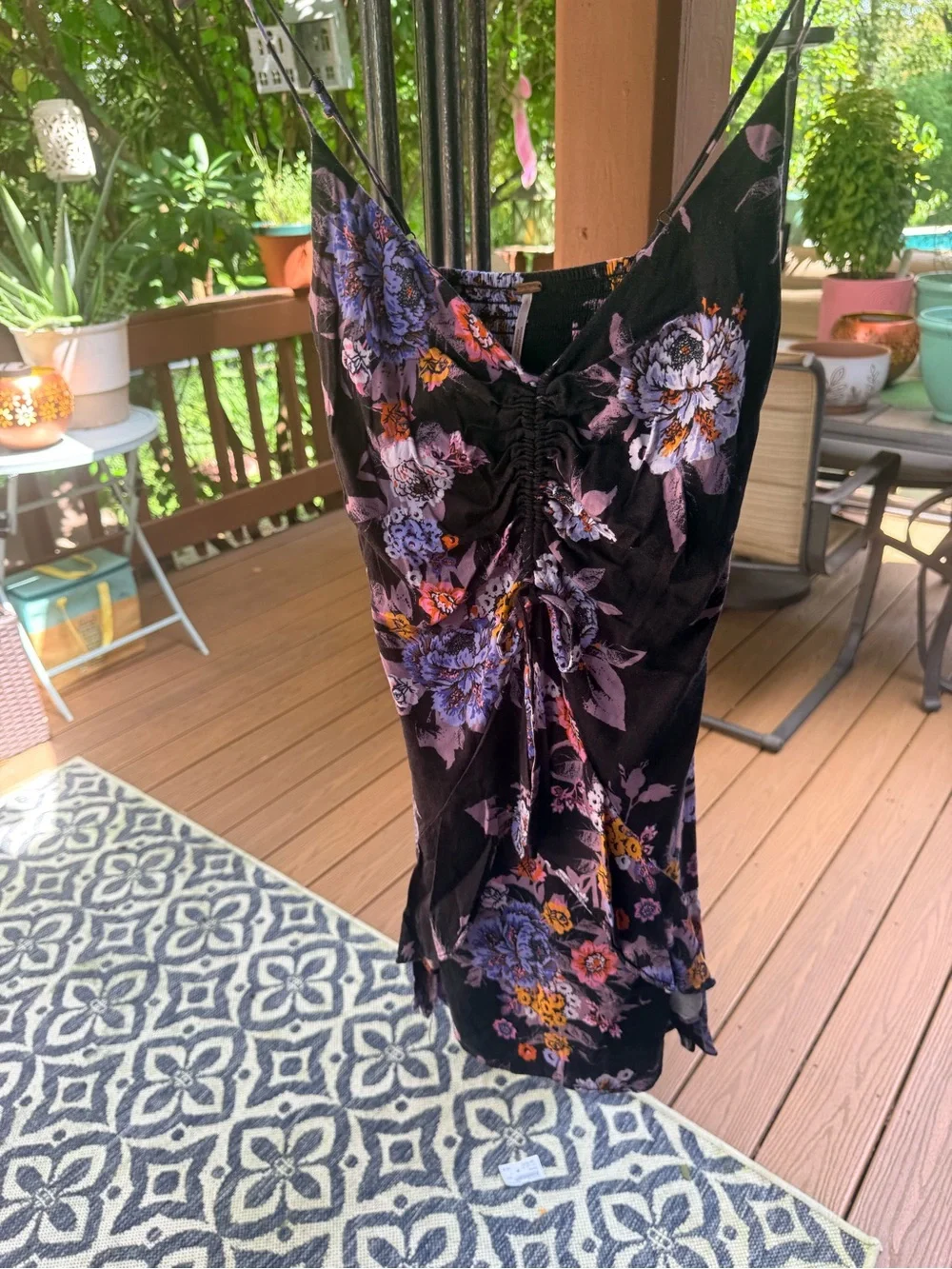 Free People Floral V-Neck Mini Dress in Black and Lavender